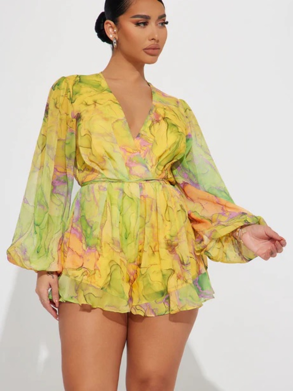 NEW Kacy Chiffon Romper in Yellow
